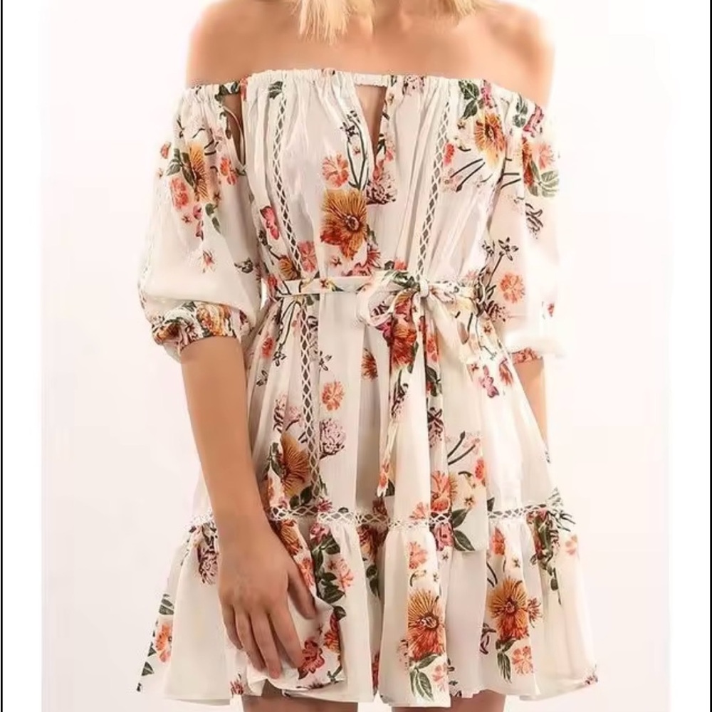 Hello Molly Boho Summer Festival Floral Off-Shoulder Dress Size 6